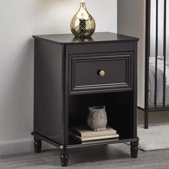 Product photograph of Pipers Wooden Bedside Cabinet With 1 Drawer In Black from Furniture in Fashion