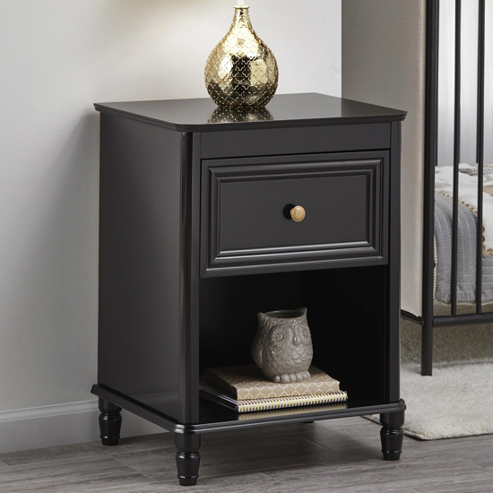 Pipers Wooden Bedside Cabinet With 1 Drawer In Black thumbnail