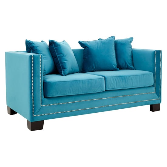 Product photograph of Pipirima Upholstered Velvet 2 Seater Sofa In Cyan Blue from Furniture in Fashion