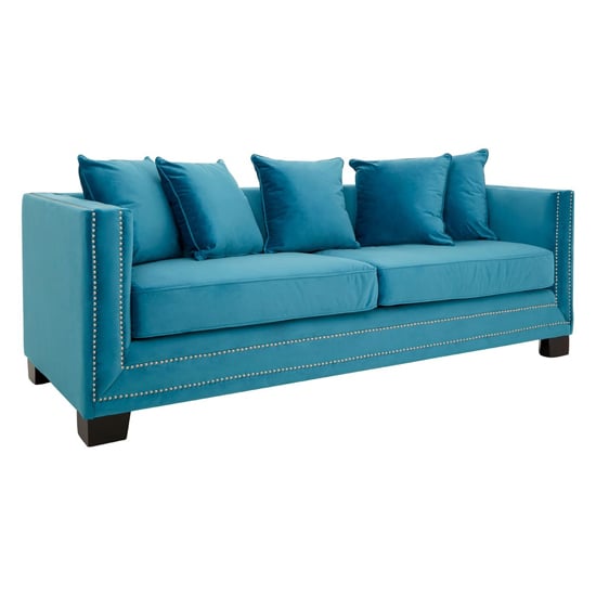 Pipirima Upholstered Velvet 3 Seater Sofa In Cyan Blue