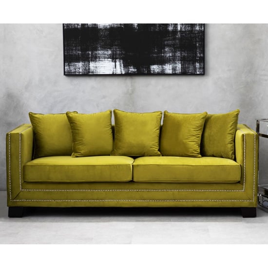 Product photograph of Pipirima Upholstered Velvet 3 Seater Sofa In Moss Green from Furniture in Fashion