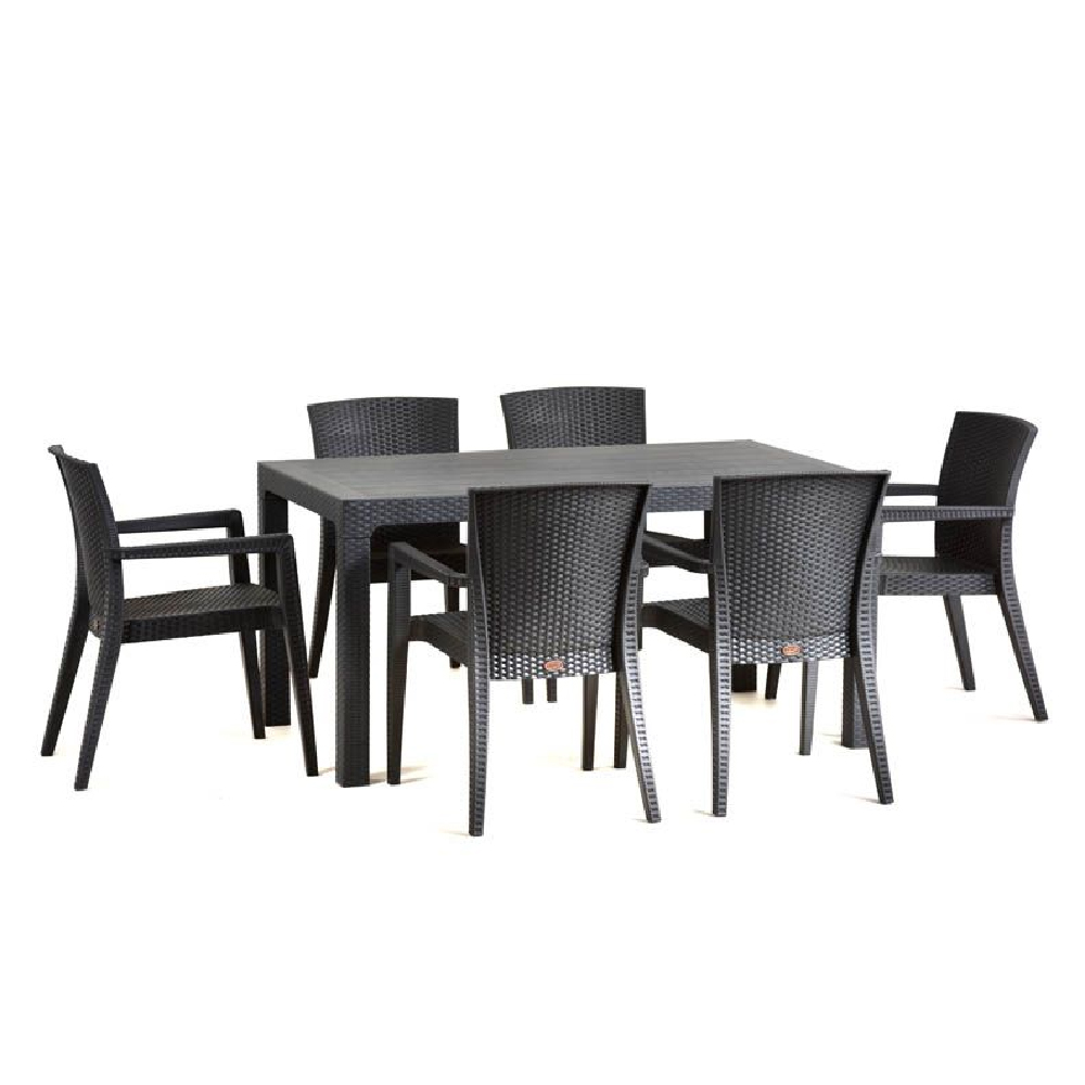 Product photograph of Piraeus Polypropylene Dining Table With 6 Chairs In Anthracite from Furniture in Fashion