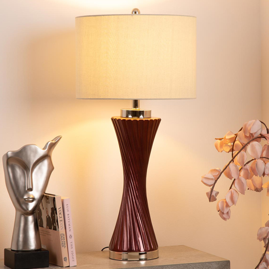 Product photograph of Piran Grey Linen Shade Table Lamp With Mulberry Twist Base from Furniture in Fashion