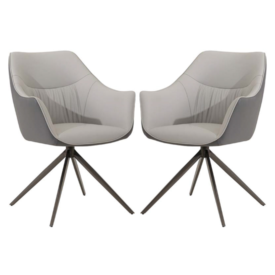 Read more about Piran light grey faux leather dining chairs in pair