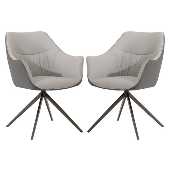 Piran Light Grey Faux Leather Dining Chairs In Pair