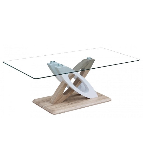 Sapir Glass Coffee Table With Natural Wood Effect White Gloss