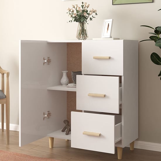 Pirro High Gloss Sideboard With 1 Door 3 Drawers In White_2