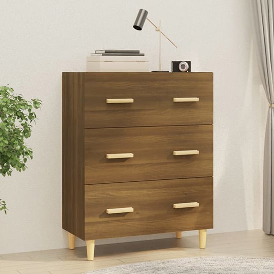 Photo of Pirro wooden chest of 3 drawers in brown oak