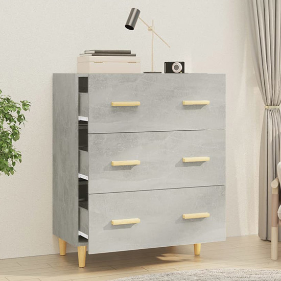 Pirro Wooden Chest Of 3 Drawers In Concrete Effect