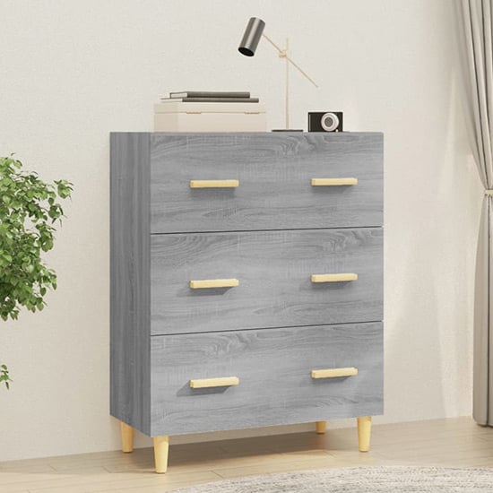Product photograph of Pirro Wooden Chest Of 3 Drawers In Grey Sonoma Oak from Furniture in Fashion