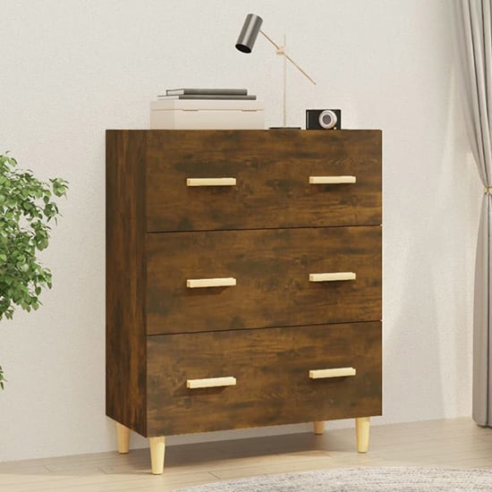 Photo of Pirro wooden chest of 3 drawers in smoked oak