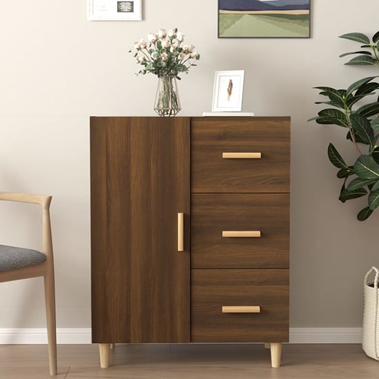 Product photograph of Pirro Wooden Sideboard With 1 Door 3 Drawers In Brown Oak from Furniture in Fashion