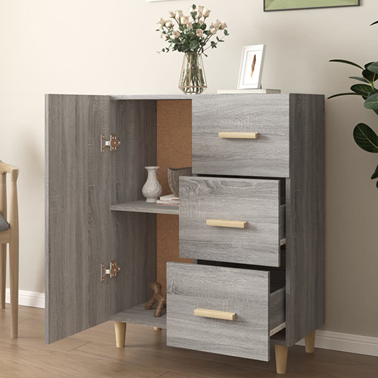 Pirro Wooden Sideboard With 1 Door 3 Drawers In Grey Sonoma Oak