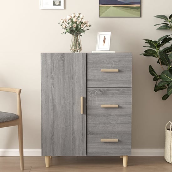 Pirro Wooden Sideboard With 1 Door 3 Drawers In Grey Sonoma Oak_1