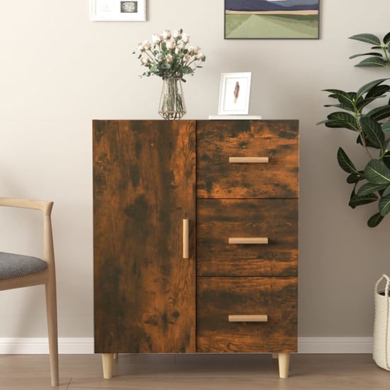 Photo of Pirro wooden sideboard with 1 door 3 drawers in smoked oak