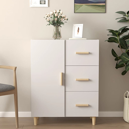 Product photograph of Pirro Wooden Sideboard With 1 Door 3 Drawers In White from Furniture in Fashion