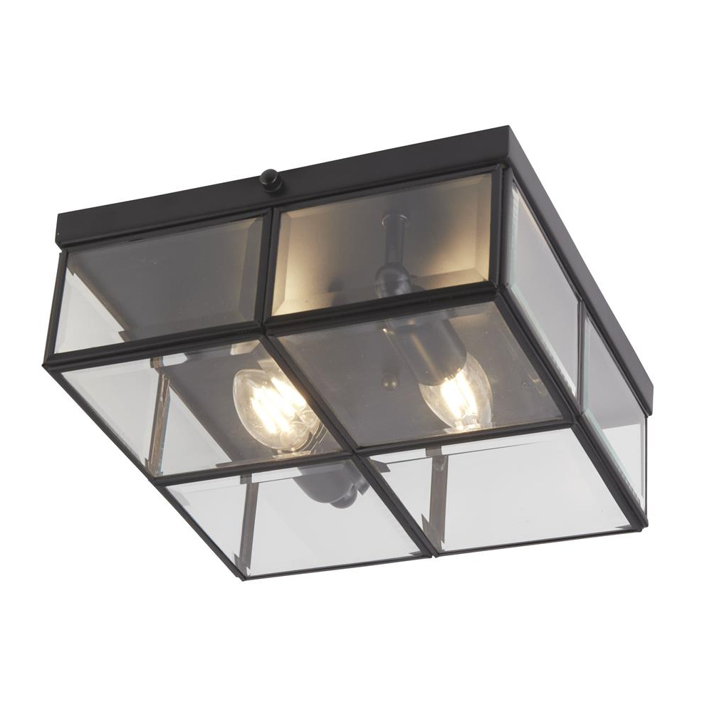 Read more about Pisa 2 light clear bevelled glass shade flush light in black