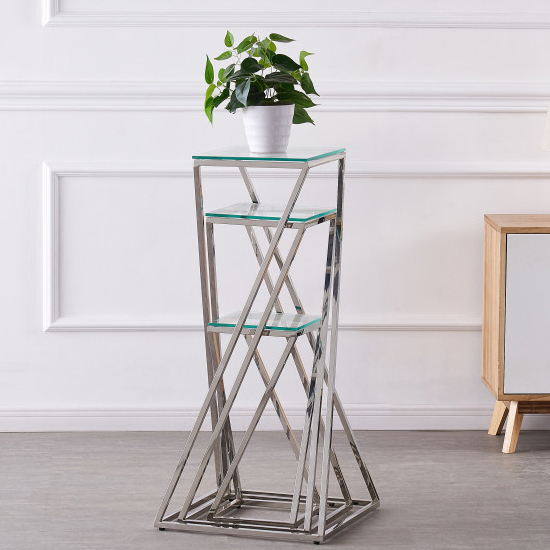 Pisa Set Of 3 Clear Glass Side Tables With Silver Steel Legs FiF