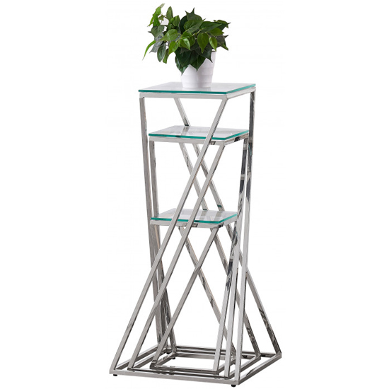 Pisa Set Of 3 Clear Glass Side Tables With Silver Steel Legs FiF