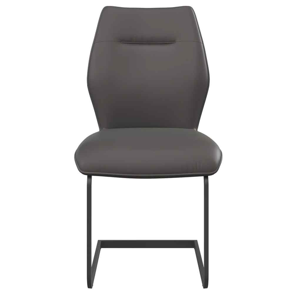Pisar Grey Faux Leather Dining Chairs with Metal Legs in Pair