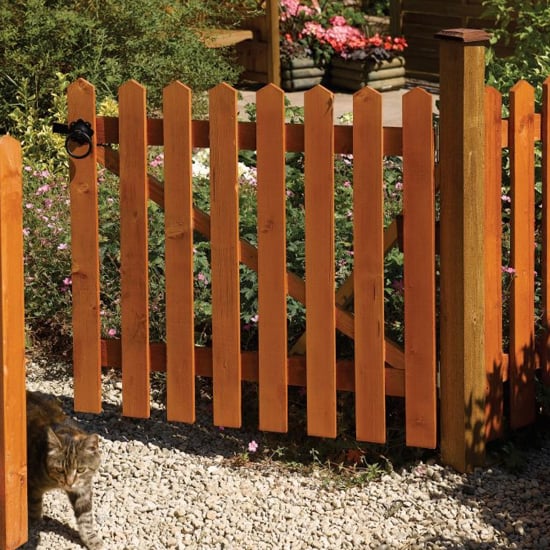 Product photograph of Pitlochry Wooden 3x3 Picket Fence Gate In Honey Brown from Furniture in Fashion