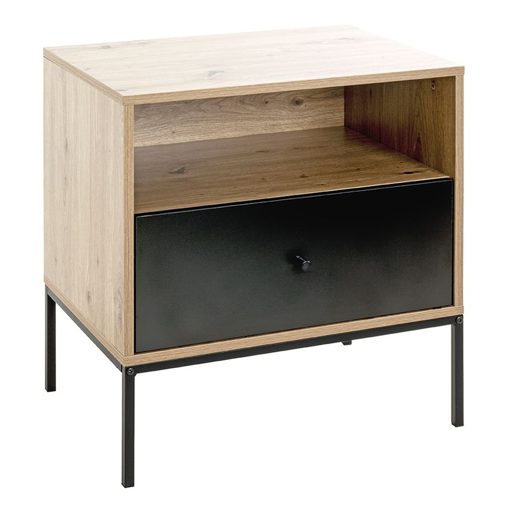 Pittsburg Wooden End Table With 1 Drawer In Oak And Black