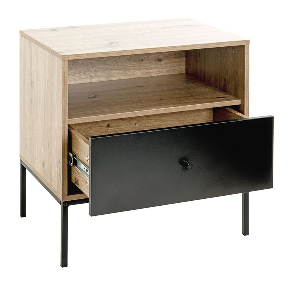 Pittsburg Wooden End Table With 1 Drawer In Oak And Black