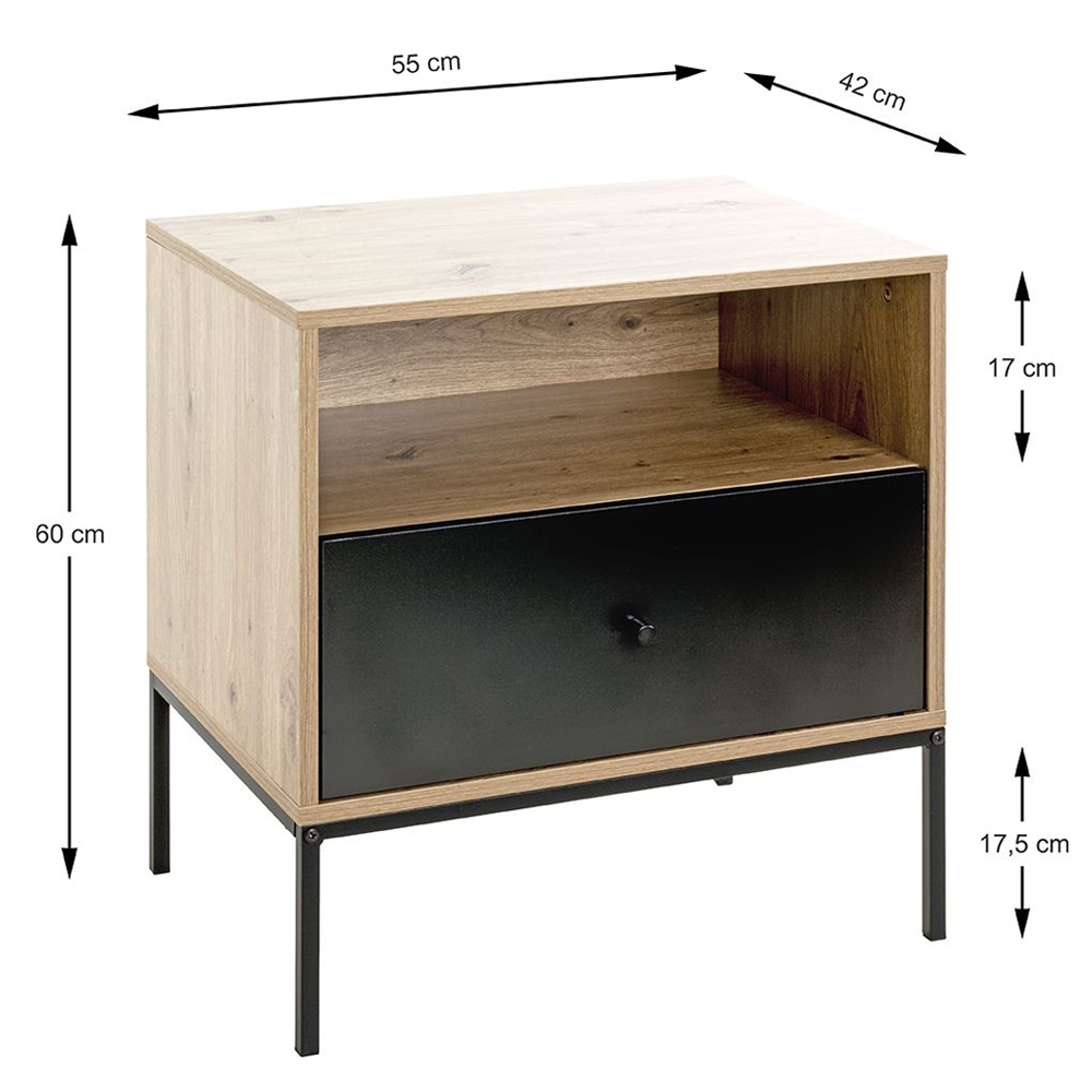 Pittsburg Wooden End Table With 1 Drawer In Oak And Black