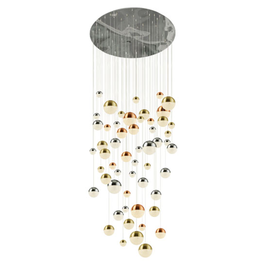 Planets Wall Hung 55 Multi Drop Balls Pendant Light In Chrome