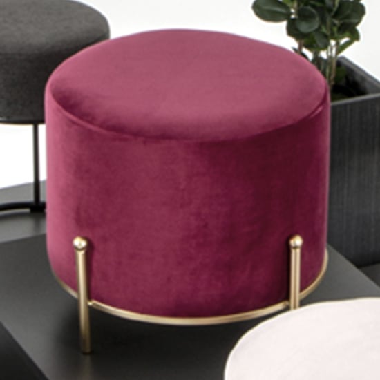 Plano Round Fabric Stool In Red With Gold Metal Base