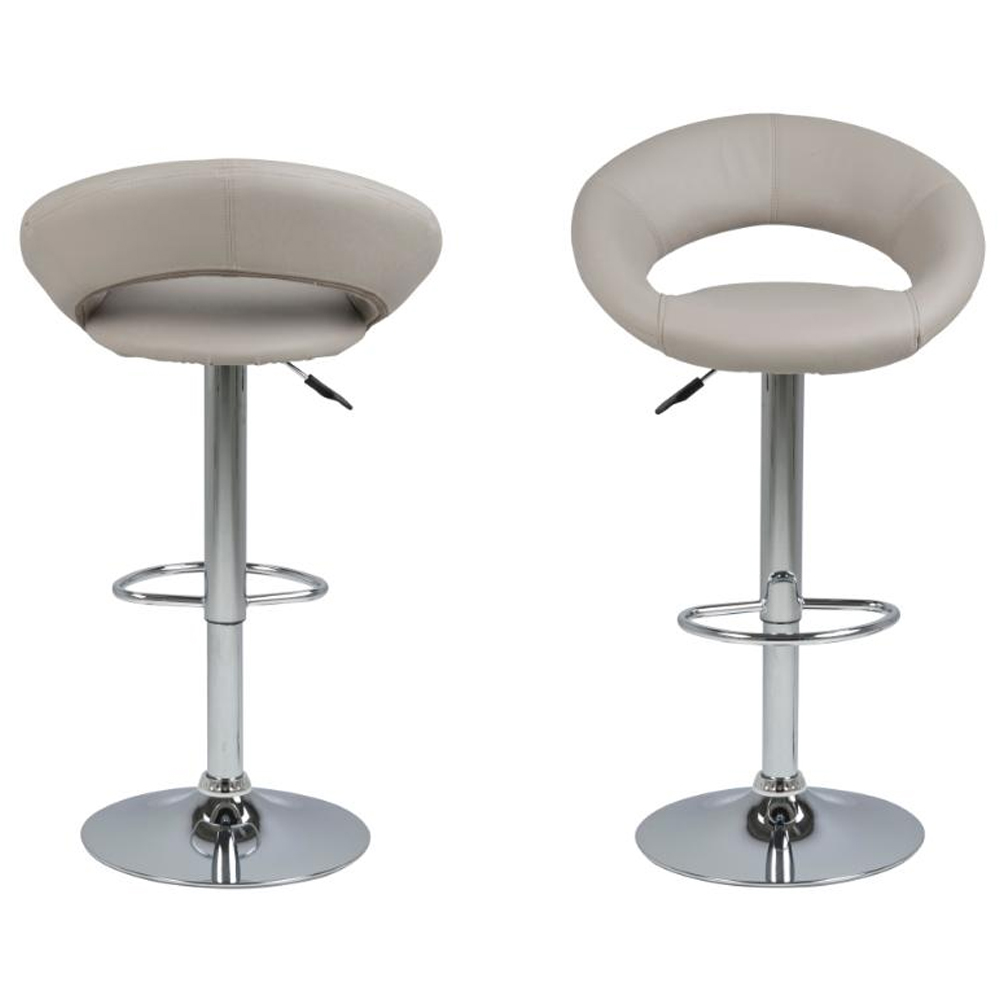Plano Taupe PU Leather Bar Stools With Chrome Base In Pair