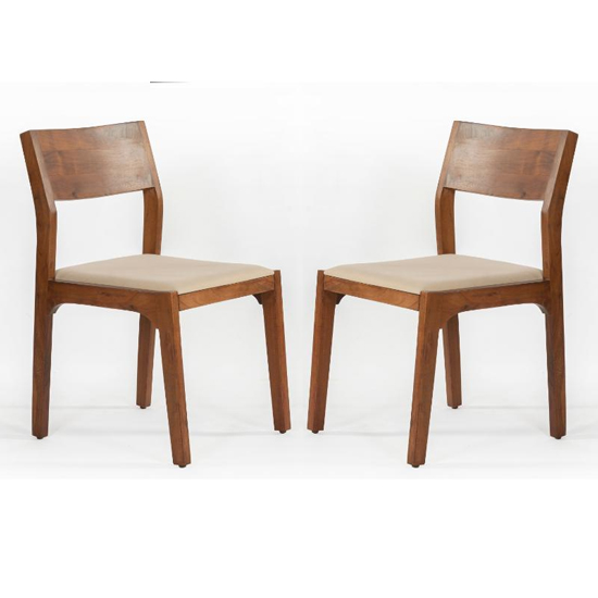 Plano Walnut Acacia Wood Dining Chairs In Pair