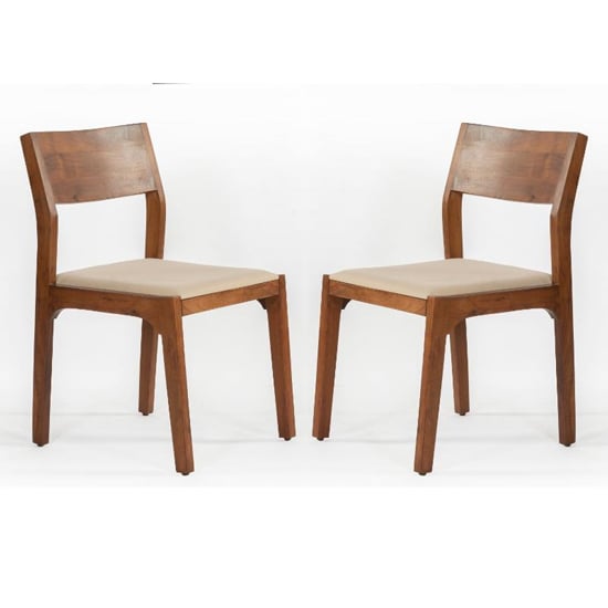 Plano Walnut Acacia Wood Dining Chairs In Pair