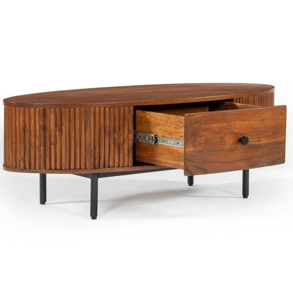 Plano Wooden Coffee Table With 1 Drawer In Walnut
