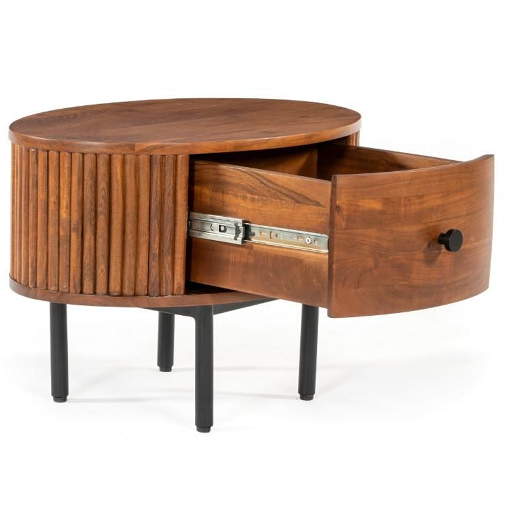Plano Wooden Side Table With 1 Drawer In Walnut