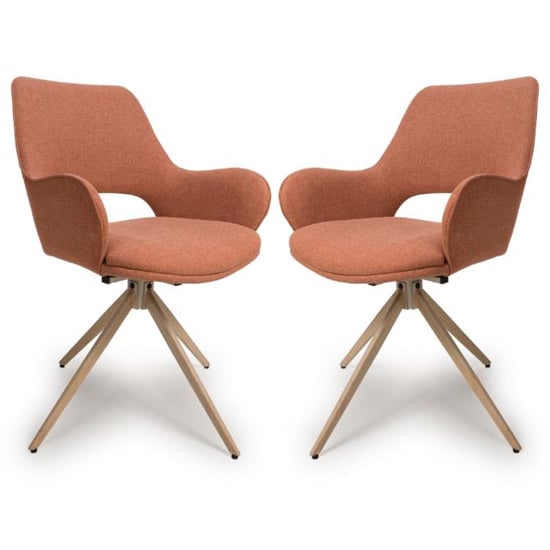 Playa Swivel Brick Fabric Dining Chairs In Pair