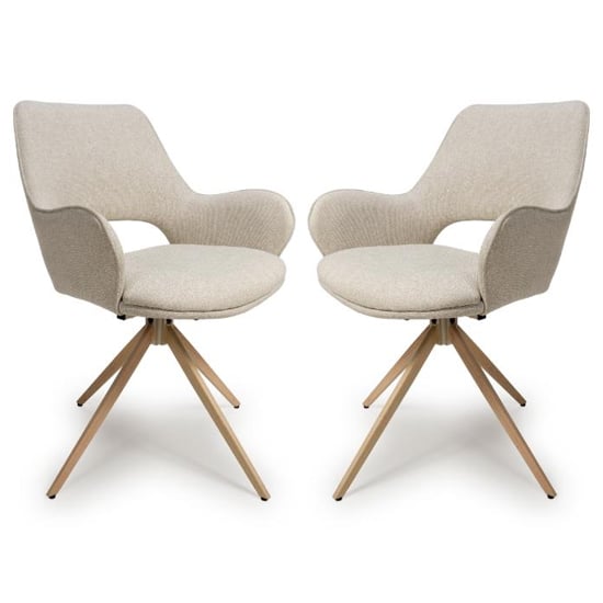 Product photograph of Playa Swivel Natural Fabric Dining Chairs In Pair from Furniture in Fashion