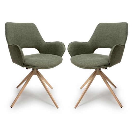 Playa Swivel Sage Fabric Dining Chairs In Pair