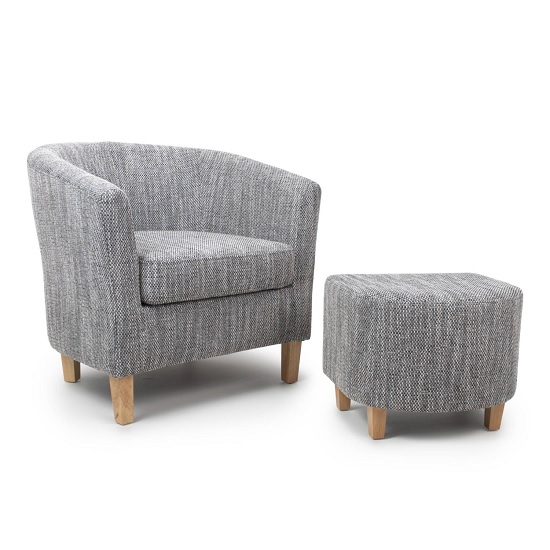 Photo of Tebessa tub chair with stool in grey tweed fabric