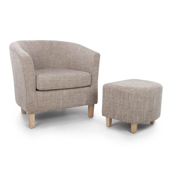 Pleven Tub Chair With Stool In Oatmeal Tweed Fabric_2