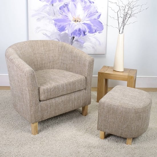 Read more about Tebessa tub chair with stool in oatmeal tweed fabric