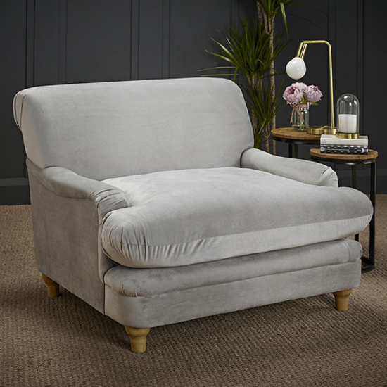Plimpton Velvet Lounge Chair With Wooden Legs In Grey