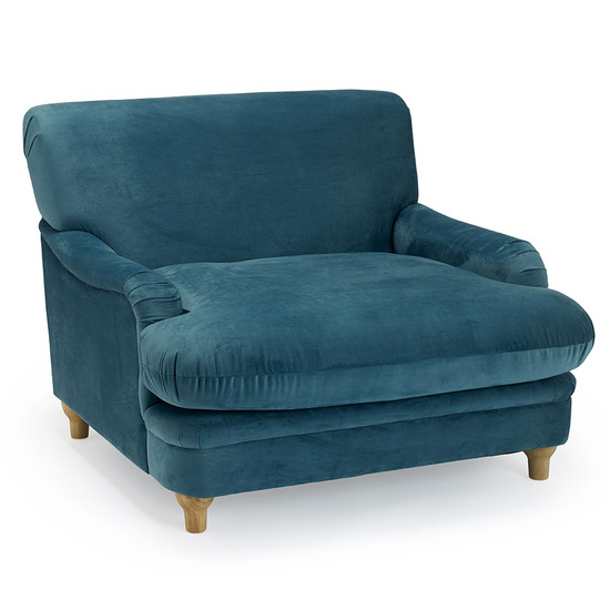 Plimpton Velvet Lounge Chair With Wooden Legs In Peacock Blue