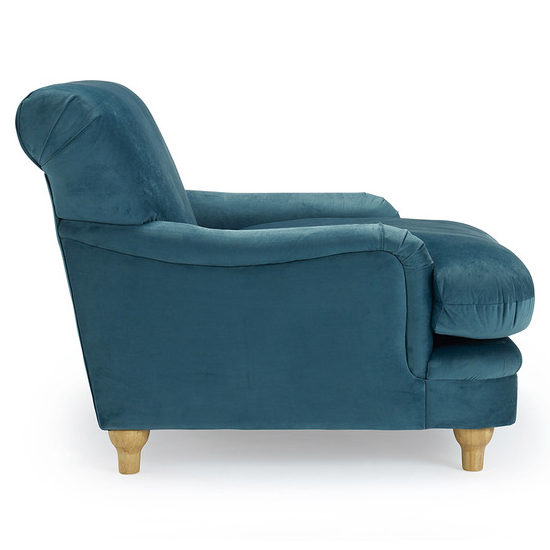 Plimpton Velvet Lounge Chair With Wooden Legs In Peacock Blue