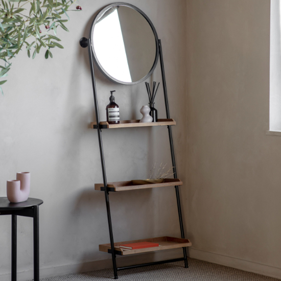 Photo of Pocola wooden shelving unit with mirror in black