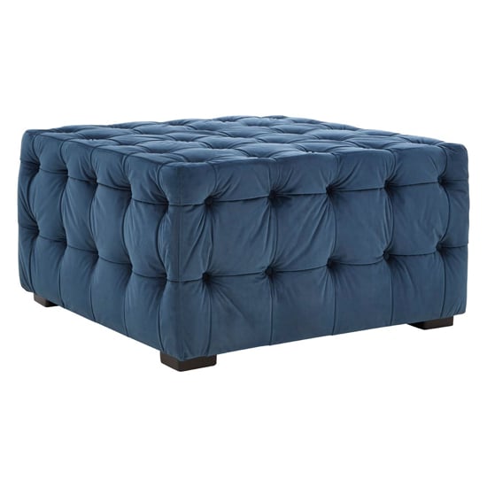 Product photograph of Poerava Upholstered Velvet Footstool In Midnight Blue from Furniture in Fashion