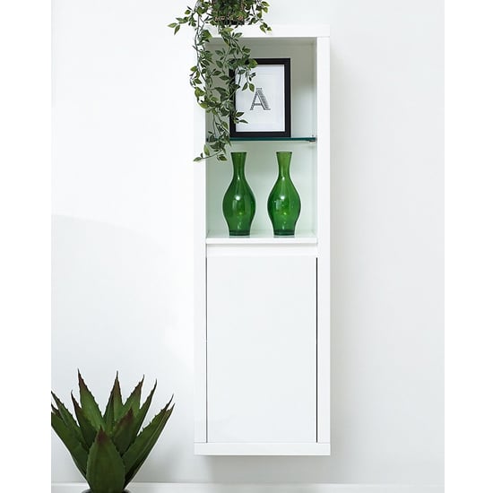 Point High Gloss Wall Mounted Display Cabinet In White With Led Point High Gloss Wall Mounted Display, White Gloss Wall Mounted Display Cabinet