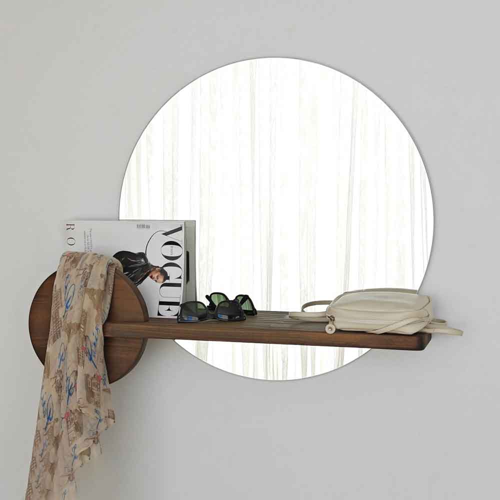 Points Glass Wall Mirror with Walnut Pine Wood Frame