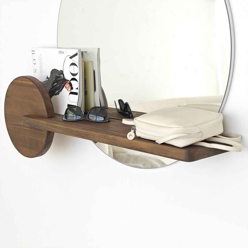 Points Glass Wall Mirror with Walnut Pine Wood Frame