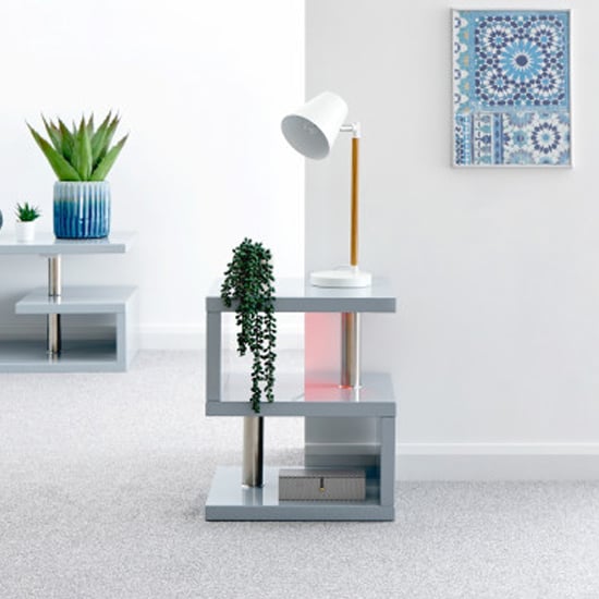 Point Lamp Table In Grey High Gloss, Grey High Gloss Lamp Table